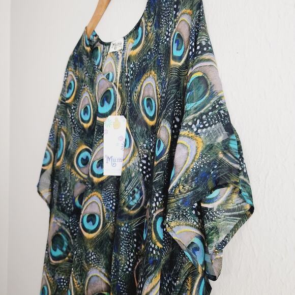 Show Me Your Mumu Peta Peacock Feather Print Tunic Top Sheer Swim Cover Up - Picture 8 of 9